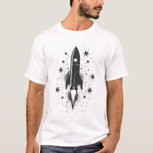 Camiseta Rocket Soando Através de Estrelas - Arte Minimalis