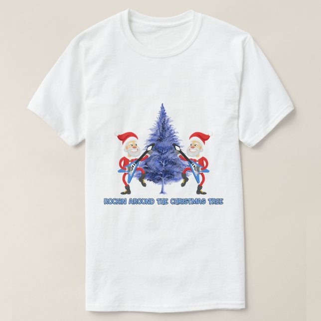 Camiseta "Rockin' Around The Christmas Tree" Funny Santa  (Frente do Design)