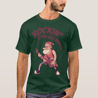Camiseta Rockin Christmas Santa Rocking With Guitar retro