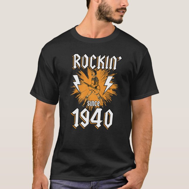Camiseta Rockin Desde 1940 Rock Music 82º Aniversário (Frente)