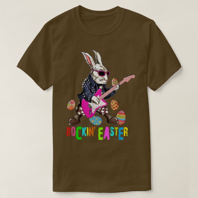 Camiseta Rockin Easter Cool Bunny Playing Guitar Easter Day (Frente do Design)