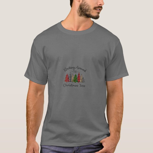 Camiseta Rockin em torno da árvore de Natal Engraçado Leopa (Frente)
