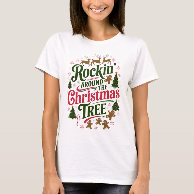 Camiseta Rockin Na Árvore De Natal (Frente)