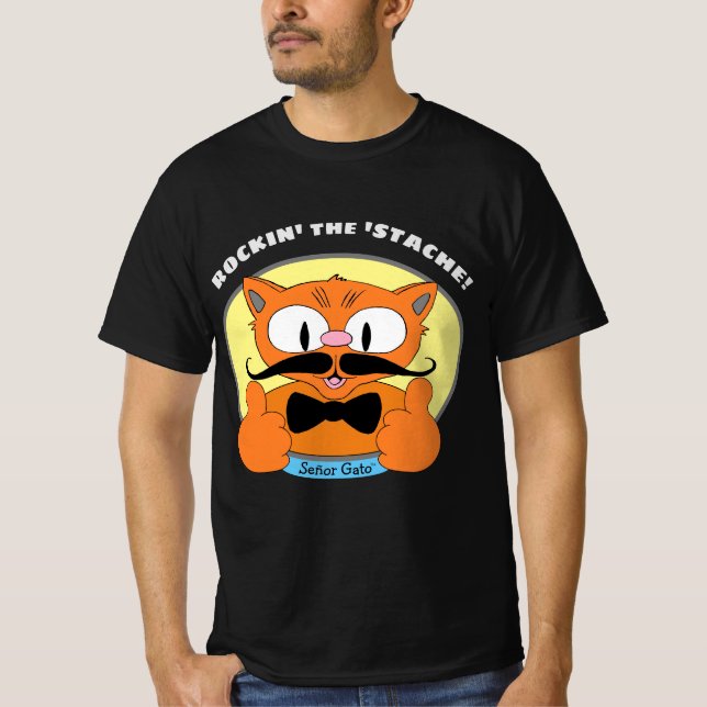 Camiseta Rockin' o Bigode! Señor Gato™ Gato de Bigode (Frente)