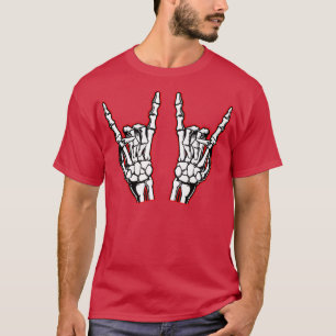 Camiseta Rockin On Rocker Star Skeleton Mãos Arte Gráfica C