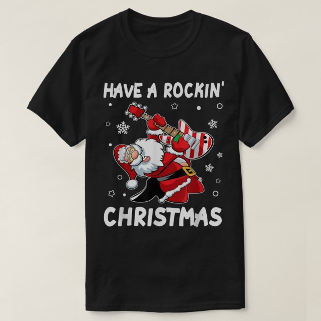 Camiseta Rockin’ Santa | Funny Christmas Guitar Design (Frente do Design)