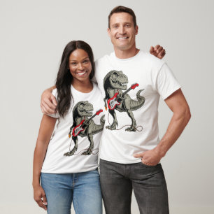 Camiseta Rockin' T-Rex: Dinossauro Tocando Guitarra Elétric