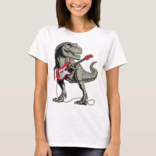 Camiseta Rockin' T-Rex: Dinossauro Tocando Violão Elétrico