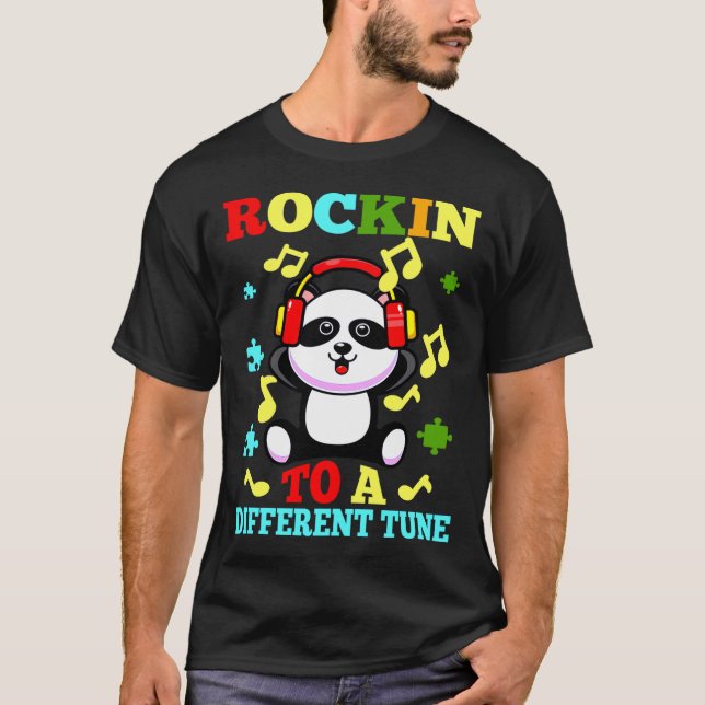Camiseta Rockin To A Different Tune Autism Awareness For Ca (Frente)
