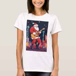 Camiseta Rocking Santa Claus Tocando Violão Elétrico