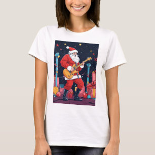 Camiseta Rocking Santa Claus Tocando Violão Elétrico