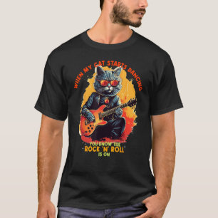 Camiseta Rock'n Roll com Guitarra elétrica e Gato legal F
