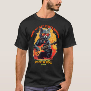 Camiseta Rock'n Roll com Guitarra elétrica e Gato legal F