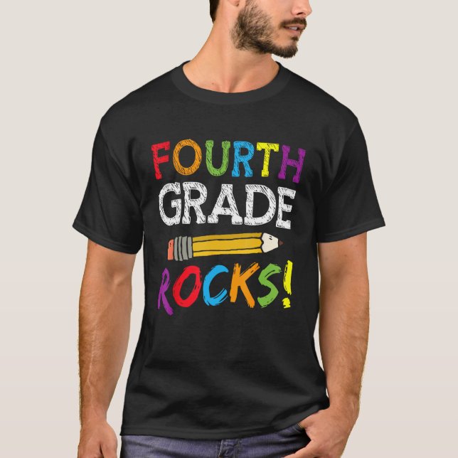Camiseta Rocks do 4º ano de volta à Escola 4º Grades Chá (Frente)