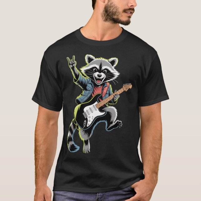 Camiseta Rockstar Raccoon with Electric Guitar vintage fami (Frente)