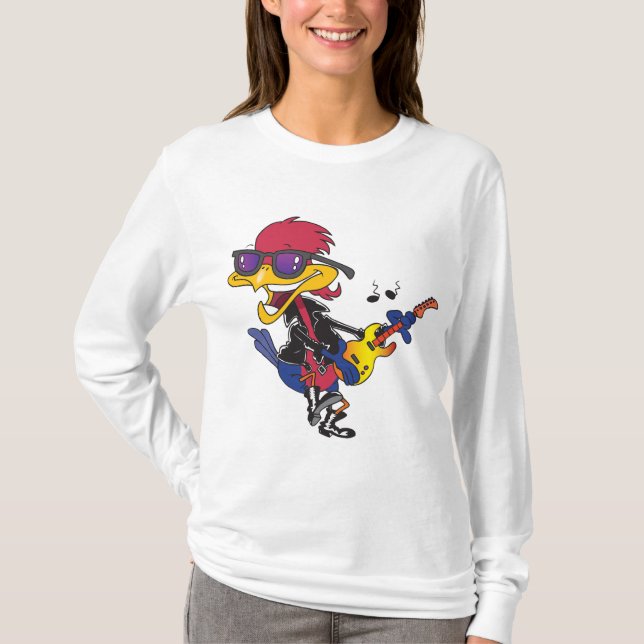 Camiseta Rockstar Roadrunner Bird Playing Guitar (Frente)