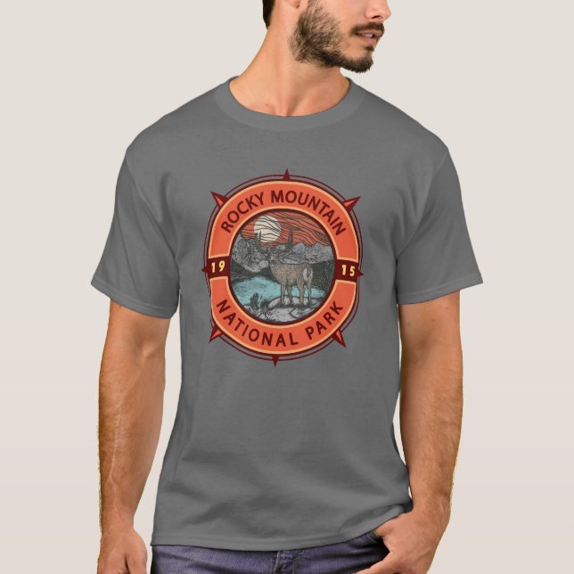 Camiseta Rocky Mountain National Park Elk Compass (Frente)