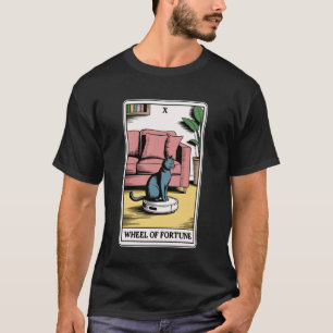 Camiseta Roda da Fortuna Cartão de Tarot Gato Robô Aspirado