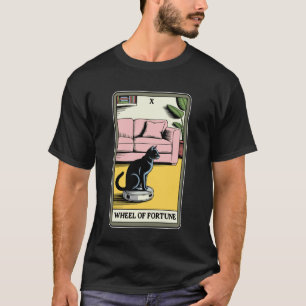 Camiseta Roda da Fortuna Cartão de Tarot Gato Robô Aspirado