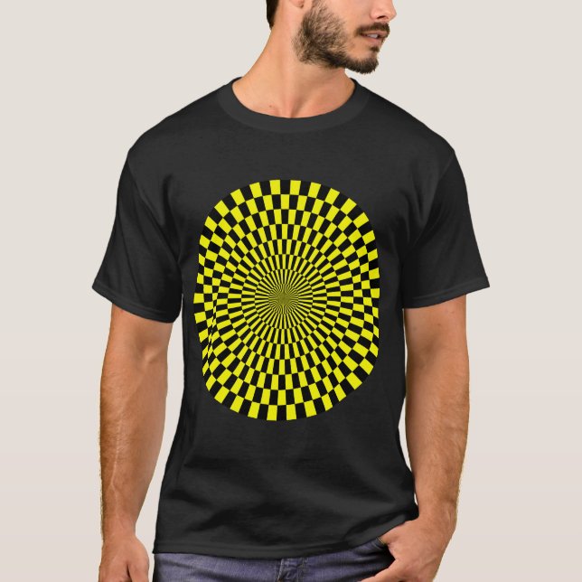 Camiseta Roda de Arte Op - Amarelo e Preto (Frente)