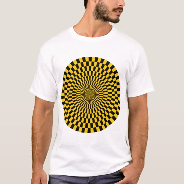 Camiseta Roda de Arte Op - âmbar e preto (Frente)