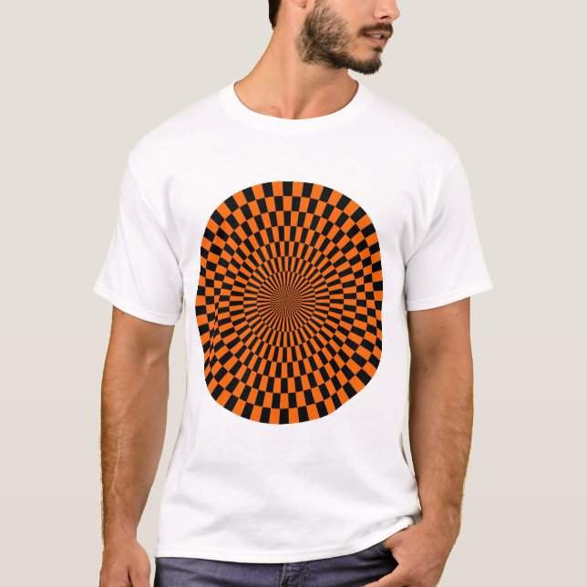 Camiseta Roda de Arte Op - Laranja e Preto (Frente)