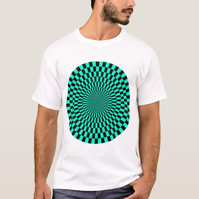 Camiseta Roda de Arte Op - Turquesa e Preto (Frente)