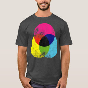 Camiseta Roda de Cores de Artista Gráfico CMYK Distressed