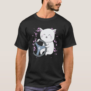Camiseta roda de gato volante condutor guidão dirigindo um