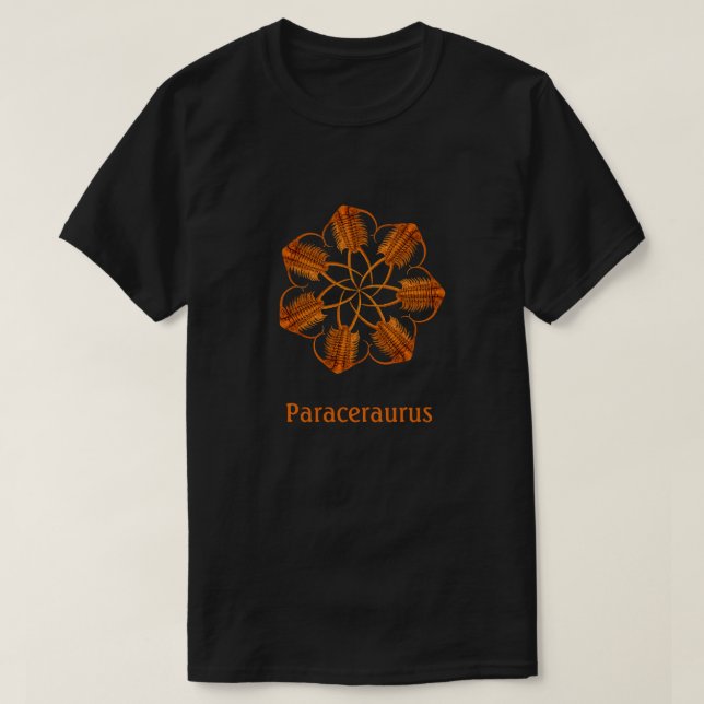 Camiseta Roda de trilobita fóssil Paraceraurus dourado (Frente do Design)