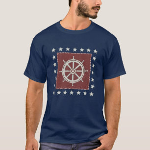 Camiseta Roda litoral do navio da arte   no vermelho