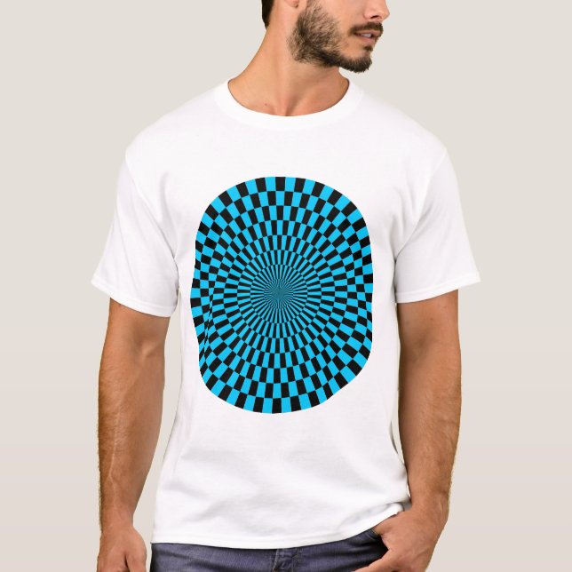 Camiseta Roda Op Art - Azul Céu e Preto (Frente)
