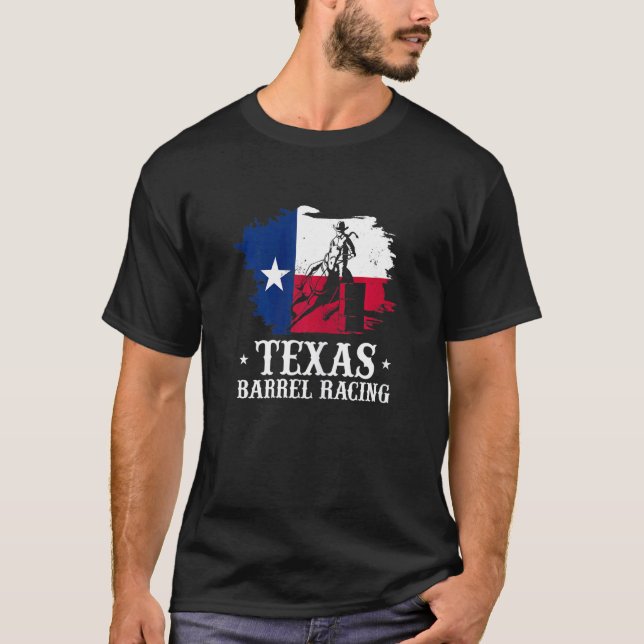 Camiseta Rodeio de Montaria de Cavalos de Corrida de Barril (Frente)