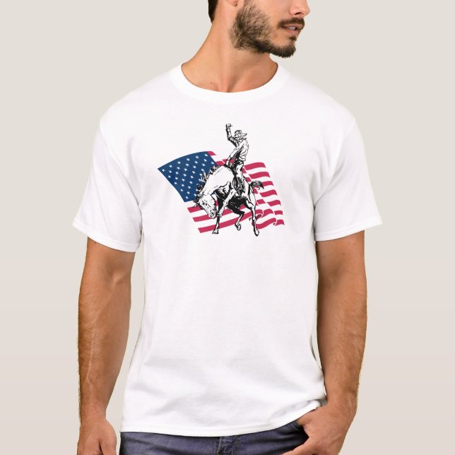 Camiseta Rodeio EUA - América, cavalo do vaqueiro e (Frente)