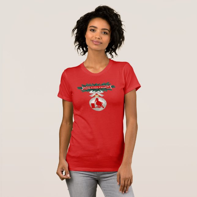 Camiseta Rodeio Ornaments On Red Holiday Cowgirl T-Shirt (Frente Completa)