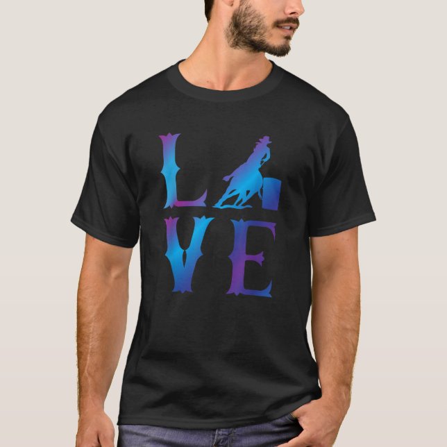 Camiseta Rodeo Barrel Racing LOVE Distressed Blue  (Frente)