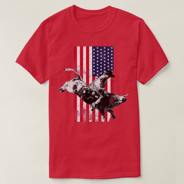 Camiseta Rodeo Bowboy Bull Rider Patriótico com Fl American (Frente do Design)