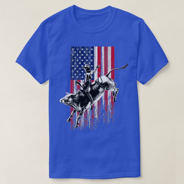 Camiseta Rodeo Bull Rider Bandeira Americana Patriótica par (Frente do Design)