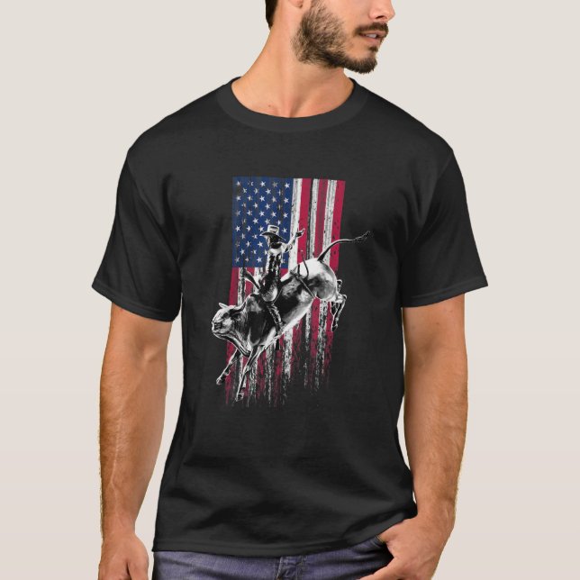 Camiseta Rodeo Bull Rider Bandeira Americana Patriótica Par (Frente)