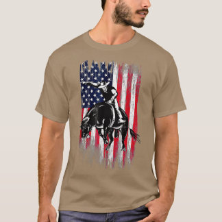 Camiseta Rodeo Bull Rider Patriota Americana Flag Cowboys