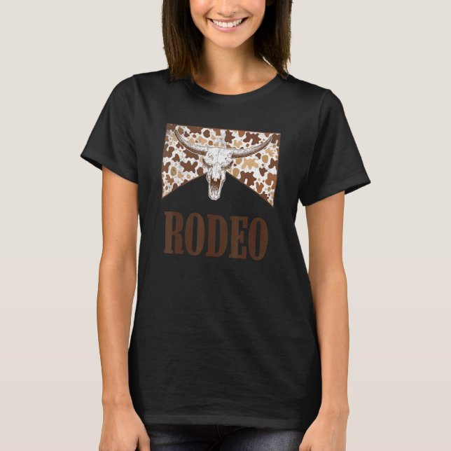 Camiseta Rodeo Cowgirl Leopard Bull Caveira Ocidental Couve (Frente)