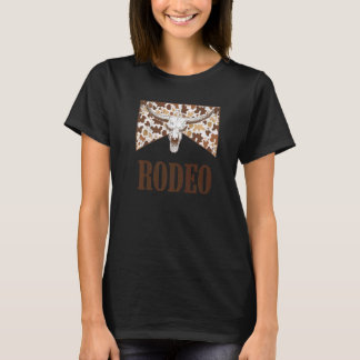 Camiseta Rodeo Cowgirl Leopard Bull Skull Western Life Coun