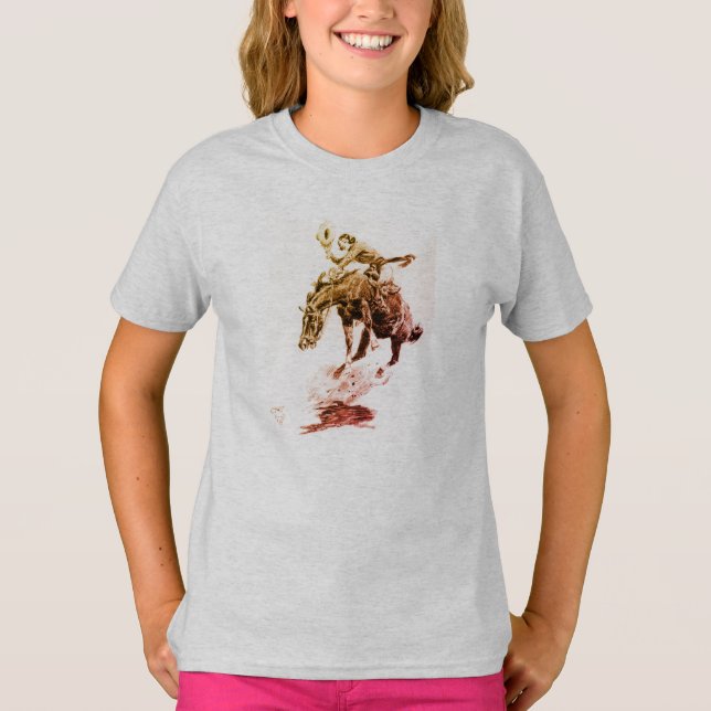 Camiseta Rodeo Cowgirl (por C.M. Russell) (Frente)