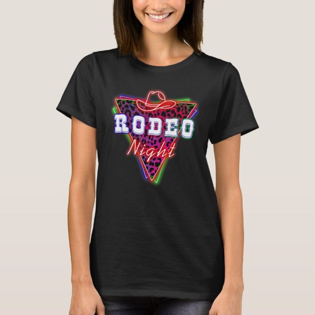Camiseta Rodeo Night Leopardo Neon Cowboy Hat (Frente)
