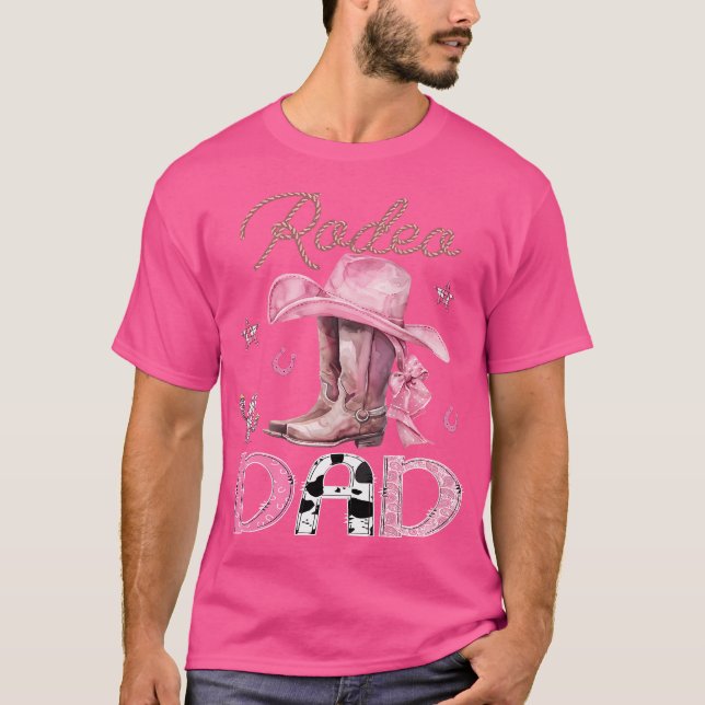 Camiseta Rodeo Pai Rosa Boots Coquette Cowgirl Par Aniversá (Frente)