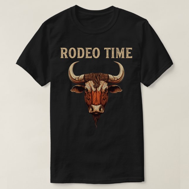 Camiseta Rodeo Time Bull Dirigindo Touro De Cowboy (Frente do Design)