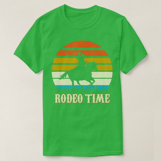 Camiseta Rodeo Time Cowboy Raça de Cavalo Lasers Retro Suns (Frente do Design)