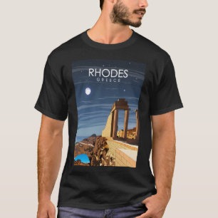 Camiseta Rodes Grécia Island Poster de viagens à noite