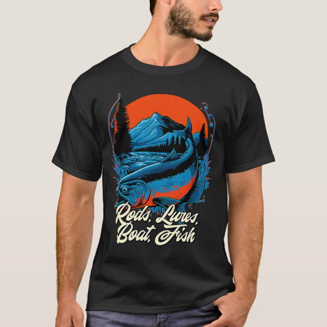 Camiseta Rods Lures Barat Fish Hobby Lagos Pastime Lagoa Fi (Frente)