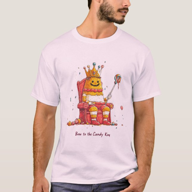 Camiseta Roi du Bonbon en Trône, Design Humour Halloween (Frente)